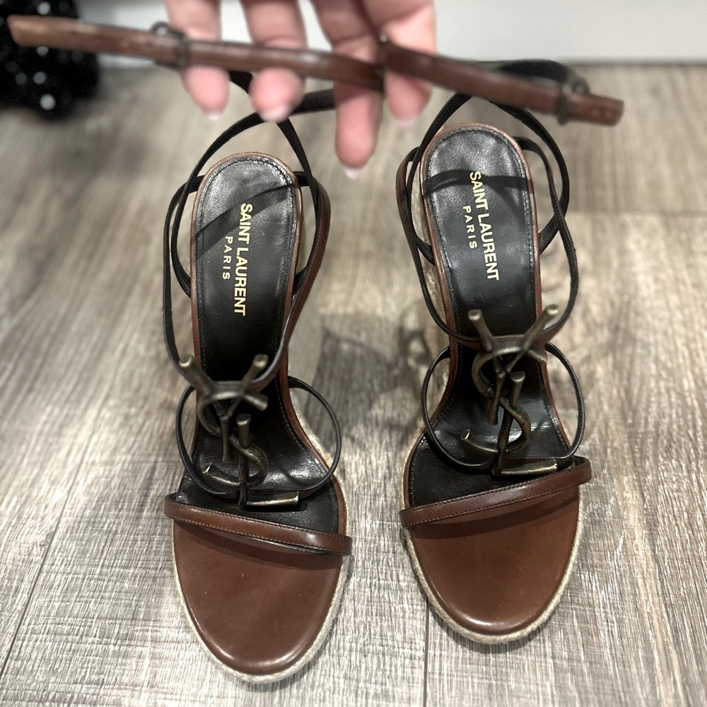 Saint Laurent Brown Leather Strappy Sandals